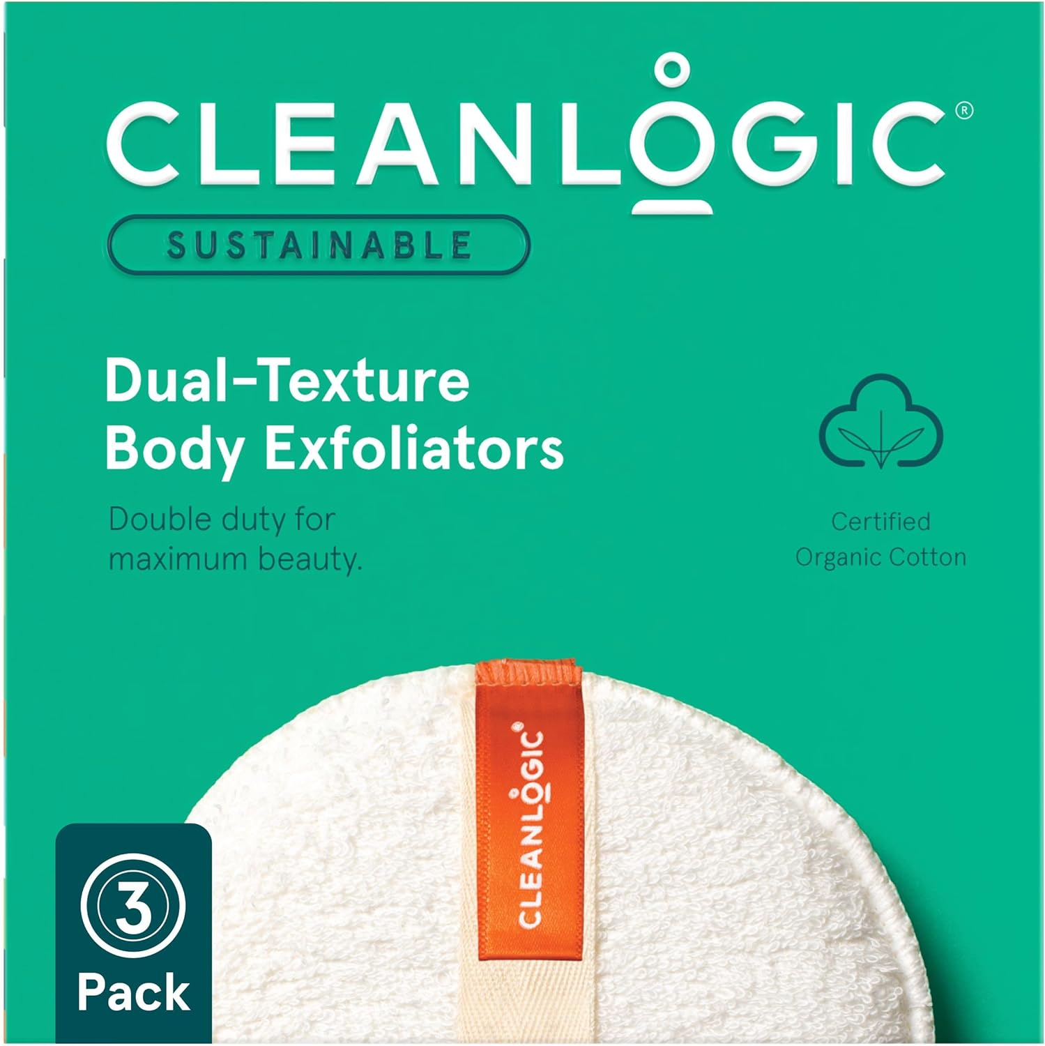 Cleanlogic Bath & Body Exfoliating Dual-Texture round Body Exfoliators for Sensitive Skin, Smooths & Hydrates, Scrubs Away Dirt, Oils & Dead Skin, Vegan-Friendly - Pack of 3 image number 1