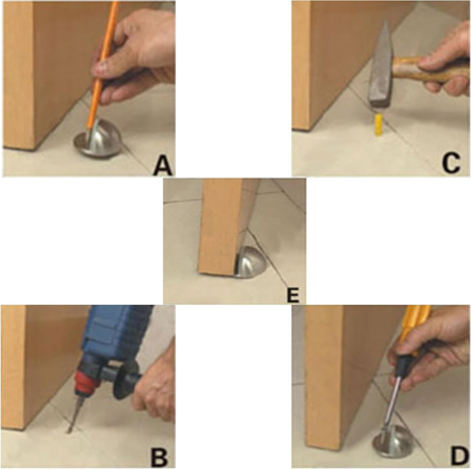 Heavy Duty Floor Door Stopper, Set of 2 Silver Stainless Steel Door Stopper with Rubber Bumper, Floor Mounted Doorstop with Hardware Screws and Adhesive, Dust-Proof and No Rust image number 2