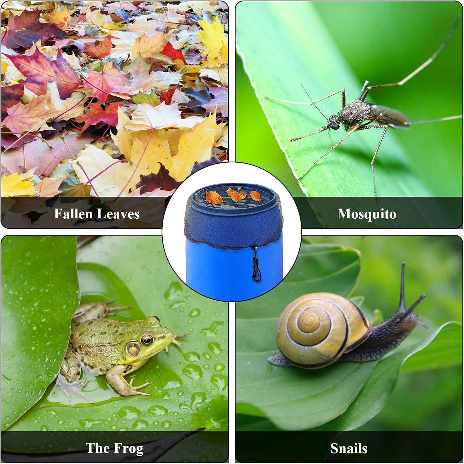 Mesh Cover for Rain Barrels 2 Pieces Barrel Mesh Lid, Screen Water Bucket Covers, Barrel Screen with Adjustable Drawstring, for Keep Fallen Leaves, Debris and Mosquitoes for Outdoor image number 3
