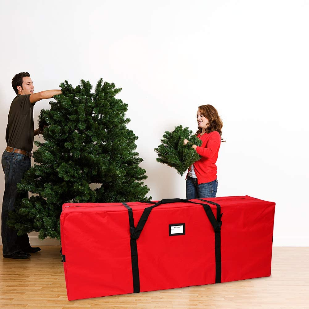 Ourwarm Christmas Tree Storage Bag Extra Large Heavy Duty Storage Containers for 8 Ft Artificial Tree 600D Oxford Xmas Holiday Tree Storage Bags with Reinforced Handles Zipper, Red 50" X 15" X 20" image number 2