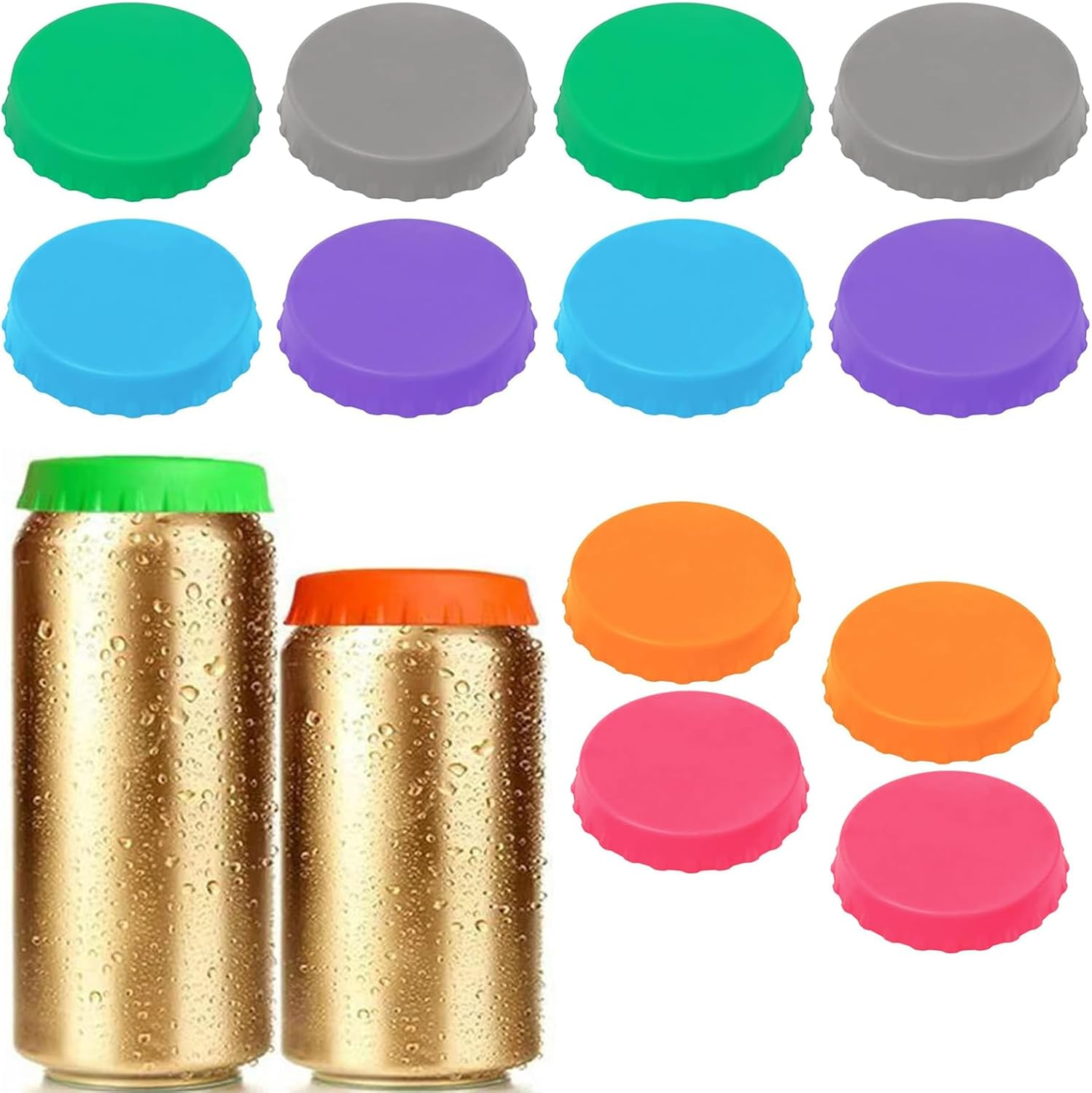 12 PCS Silicone Beverage Can Lids, 6 Colors Reusable Can Covers, Leak-Proof & Dust-Resistant Can Covers, Keep Carbonation Freshness Fizz - Assorted, Soda Pop Top Can Lids for Beer Soda Beverages (12) image number 1
