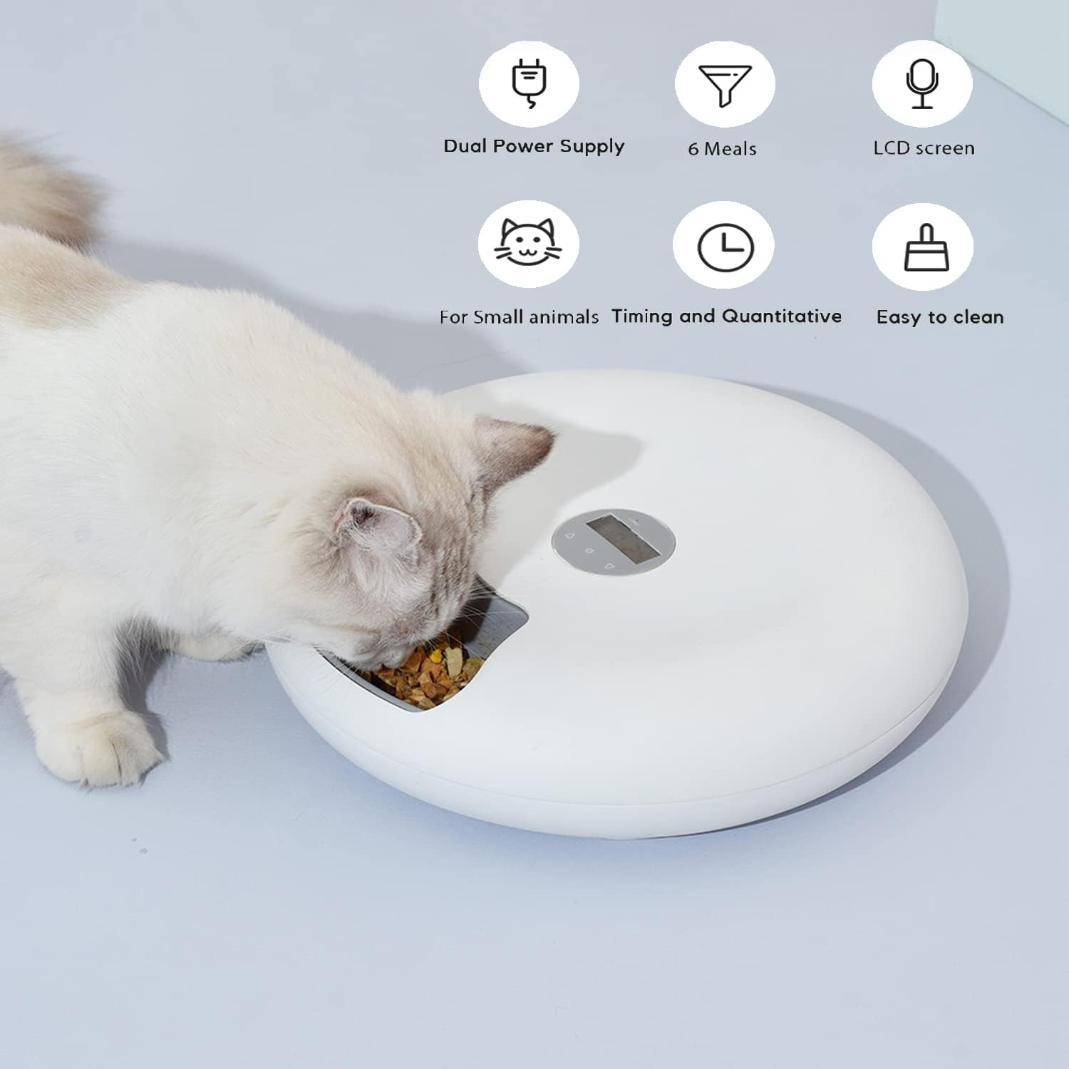 Automatic Cat Feeder Wet Food with LCD and Timer, 1-6 Meals Automatic Feeder Suitable Wet Dry Food for Cats, Dogs, Rabbits and Other Pets image number 6
