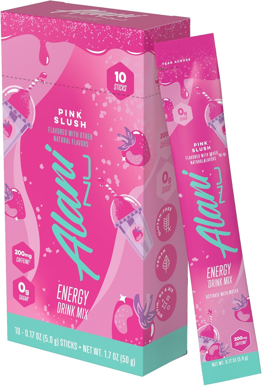 Alani Nu PINK SLUSH Energy Sticks, Energy Drink Powder, 200Mg Caffeine, Pre Workout Performance with Antioxidants, On-The-Go Drink Mix, Biotin, B Vitamins, Zero Sugar, 5-10 Calories, 10 Pack image number 5