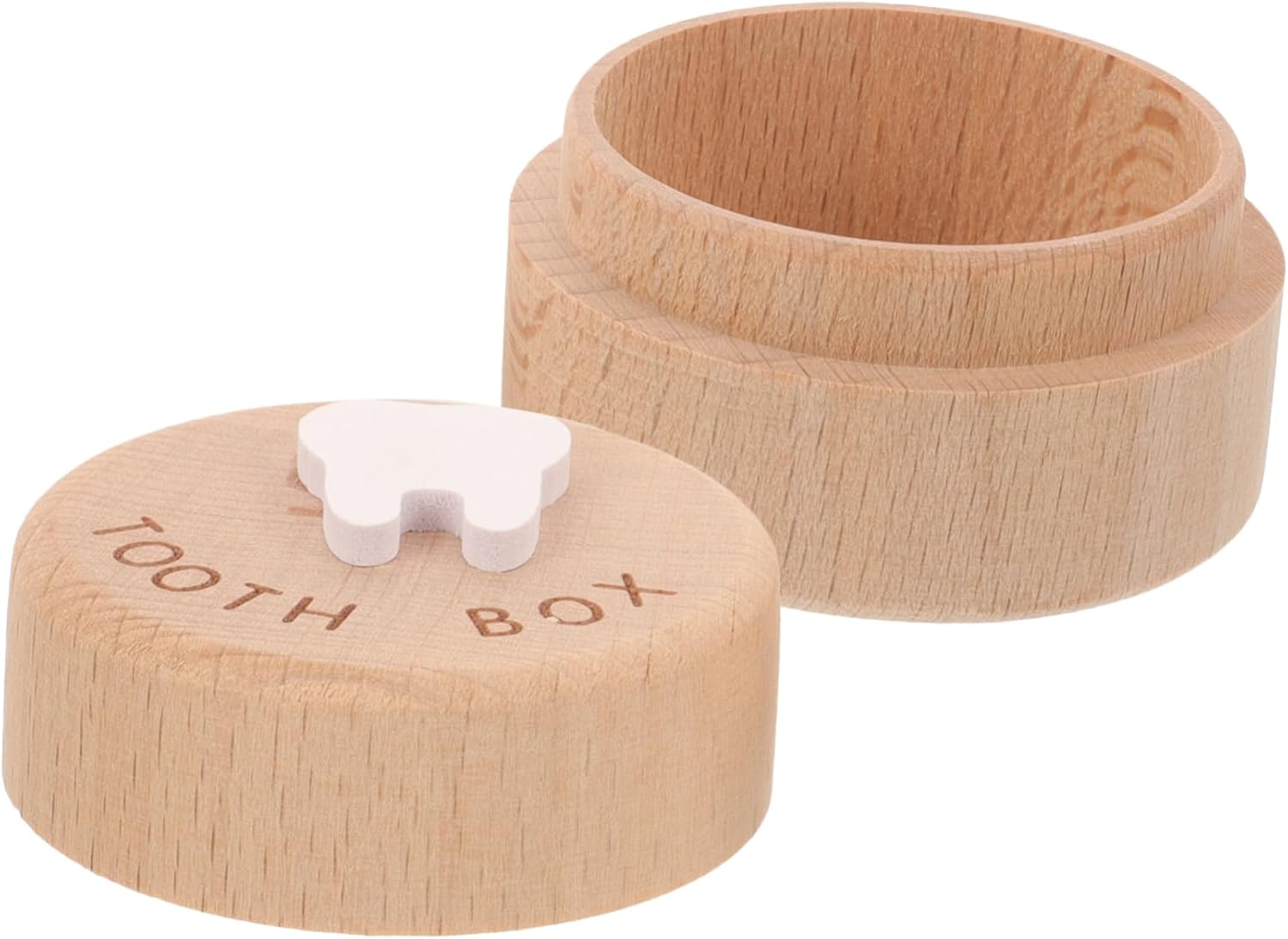Healifty Baby Tooth Collection Box Wooden Boys and Girls First Tooth Holder Portable Fetal Hair Storage Container Small Trinket Box for Boys Girls Memory Keepsake image number 3