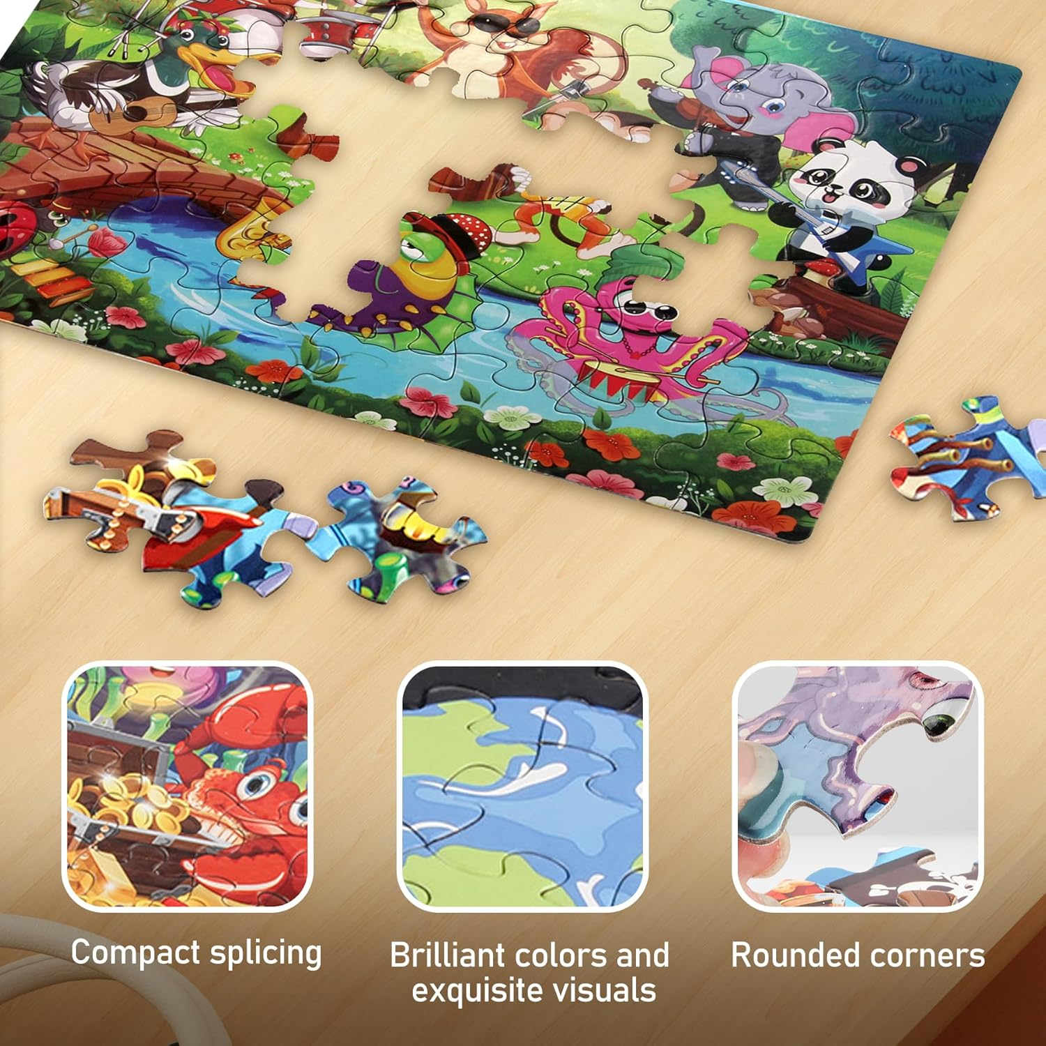 TORMEN Puzzles for Kid Ages 4-6,48Pcs Colored Paper Jigsaw Puzzle Durability Educational Perfect for Family Game Classroom Fun (Musical Animals) image number 2