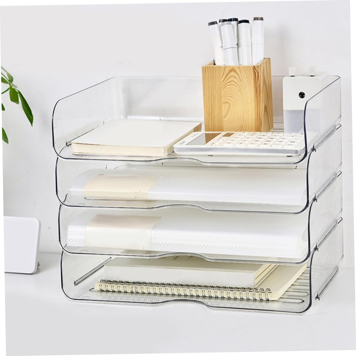 4Pcs Stackable Desk Organizer Storage Box Paper File Organizer Tray for Office Home image number 4