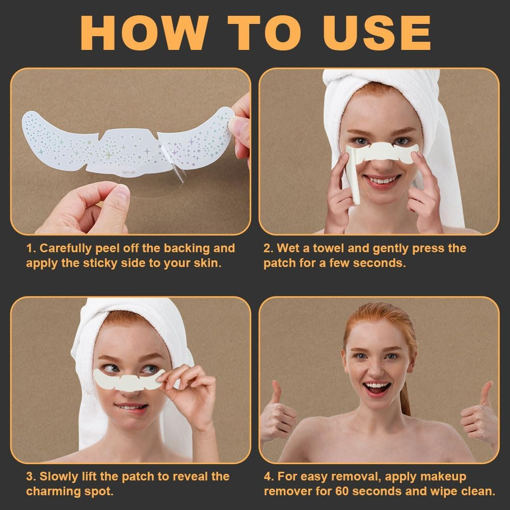 LOPHE Glitter Freckles Tattoo Face, Pack of 12 Temporary Face Tattoos, Glitter Freckles Golden Tattoo Film, Waterproof, for Festival, Party, Halloween, Carnival image number 4