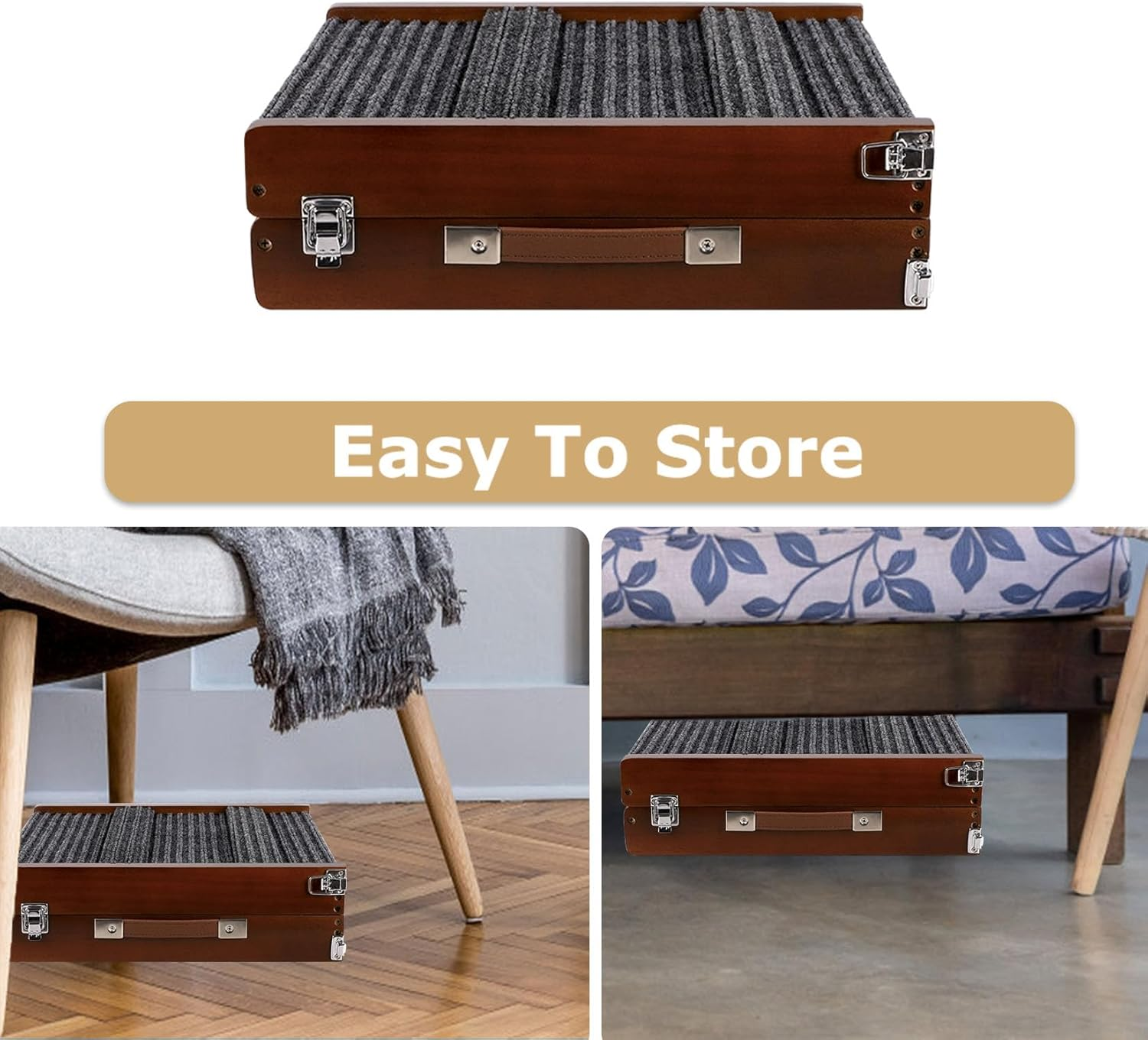 Brown Wooden Framed Folding Portable Pet Ramp. 4 Levels Adjustable 9" to 17.3" with Non-Slip 5 Paw Traction Mat for Small Medium Doggie. Dog Ramps-80Penbn,Uk