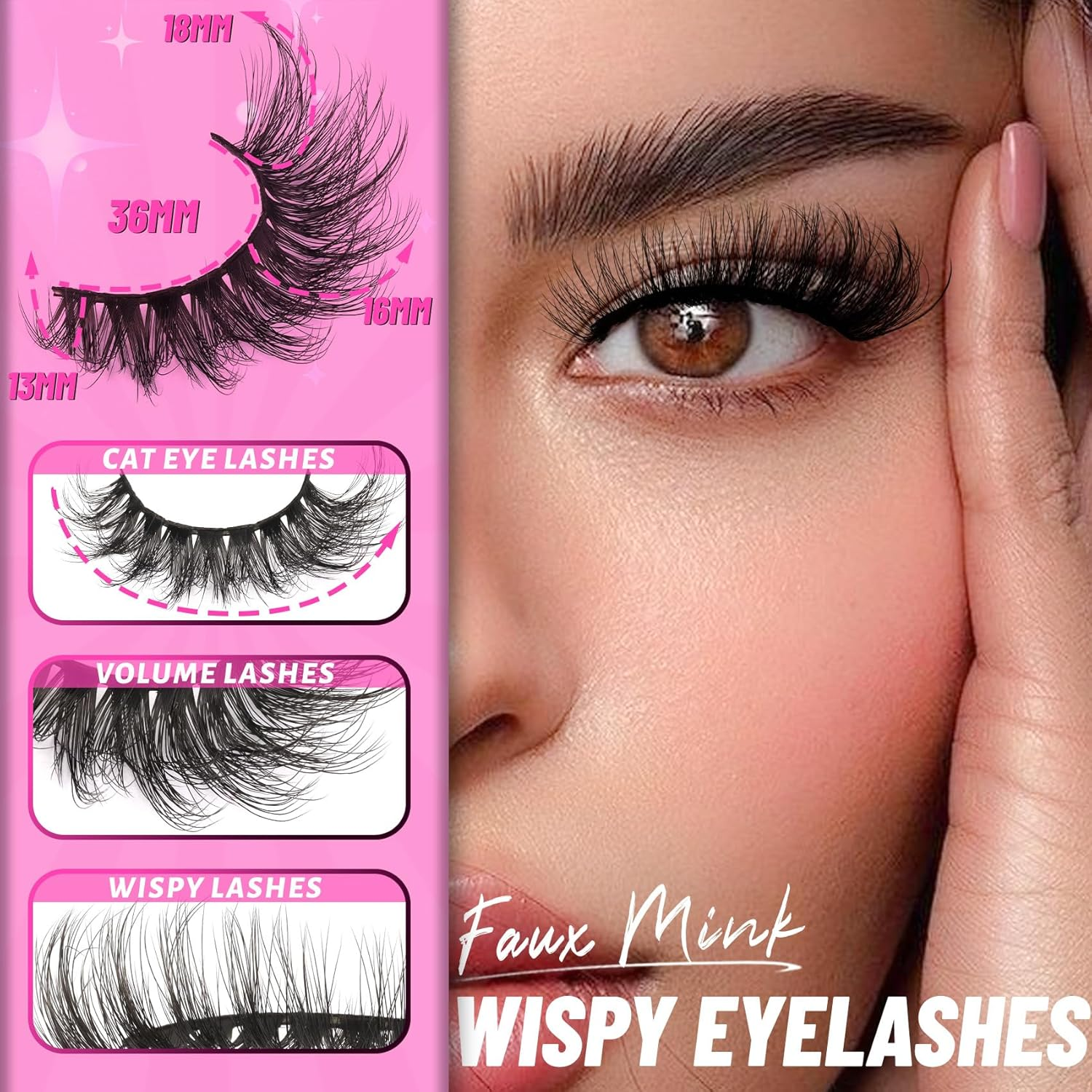 Veleasha Magnetic Eyelashes Manga Lashes Magnetic Lashes with Applicator Natural Look Reusable No Glue Easy to Apply & Remove Spiky False Eyelashes Lashes Wispy