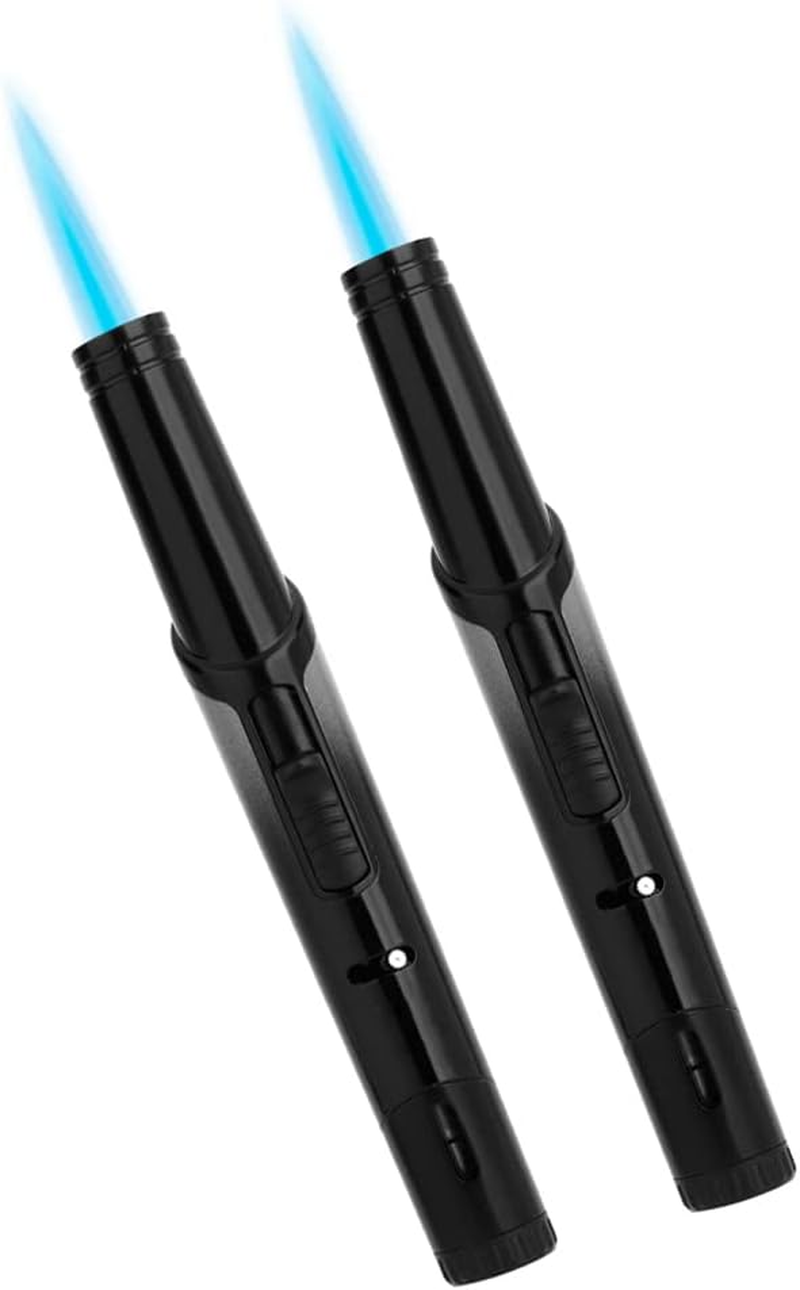 2PACK Windproof Long Lighter Refillable Torch Lighter Inflatable Butane Lighter Adjustable Flame Torch Lighter for Grill Single Torch Jet Flame Lighter(Without Gas) (Red)