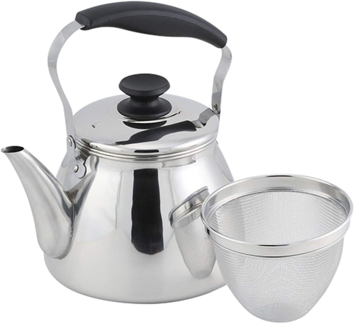 Pearl Metal Molty HB-5642 18-8 Stainless Steel Wide Mouth Kettle, 0.4 Gal (1.6 L), Tea Strainer, Compatible with All Heat Sources
