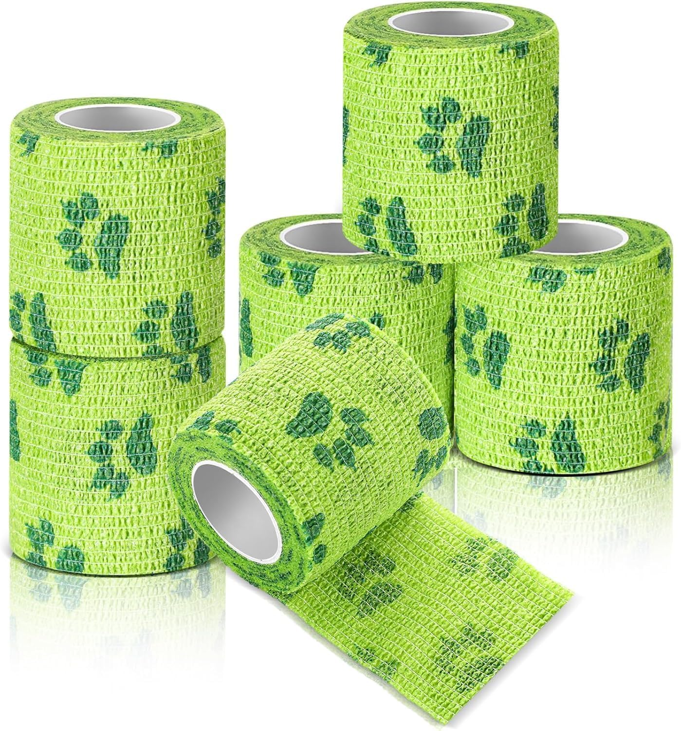 6Rolls No Chew Bandage for Dogs & Cats | Self-Adhesive Bitter Wound Wrap | 7.5Cm X 4.6M Dog Bandages for Wounds & Horse Care (Green Cat Paw) image number 3