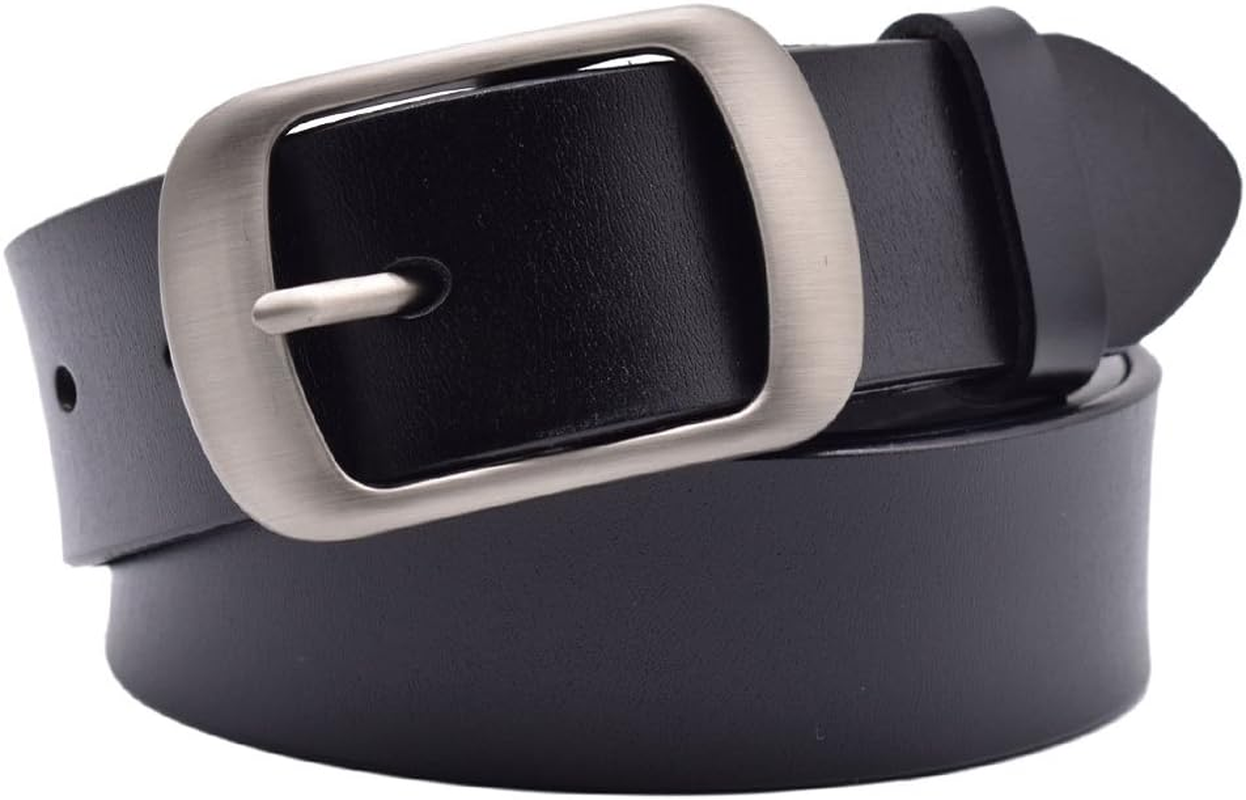 Vonsely Soft Wide Leather Belt for Jeans Shorts, Leather Belt with Metal Buckle
