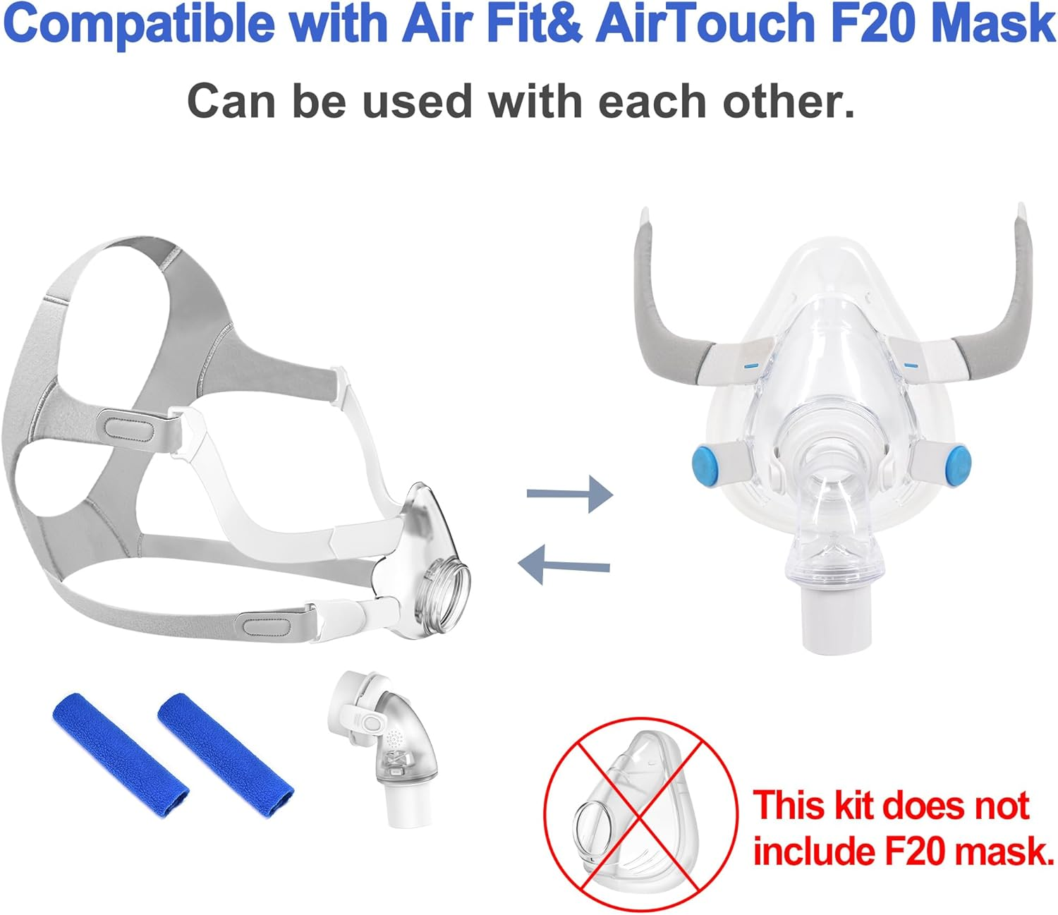 Replacement Set for F20 with Frame, Elbow, Headgear and Clips for F20, Full Set of Frame Elbow Kit Compatible with Airfit F20, Snugly Fit & Improve Wearing Comfort, Great Value Supplies by Airsmart image number 4
