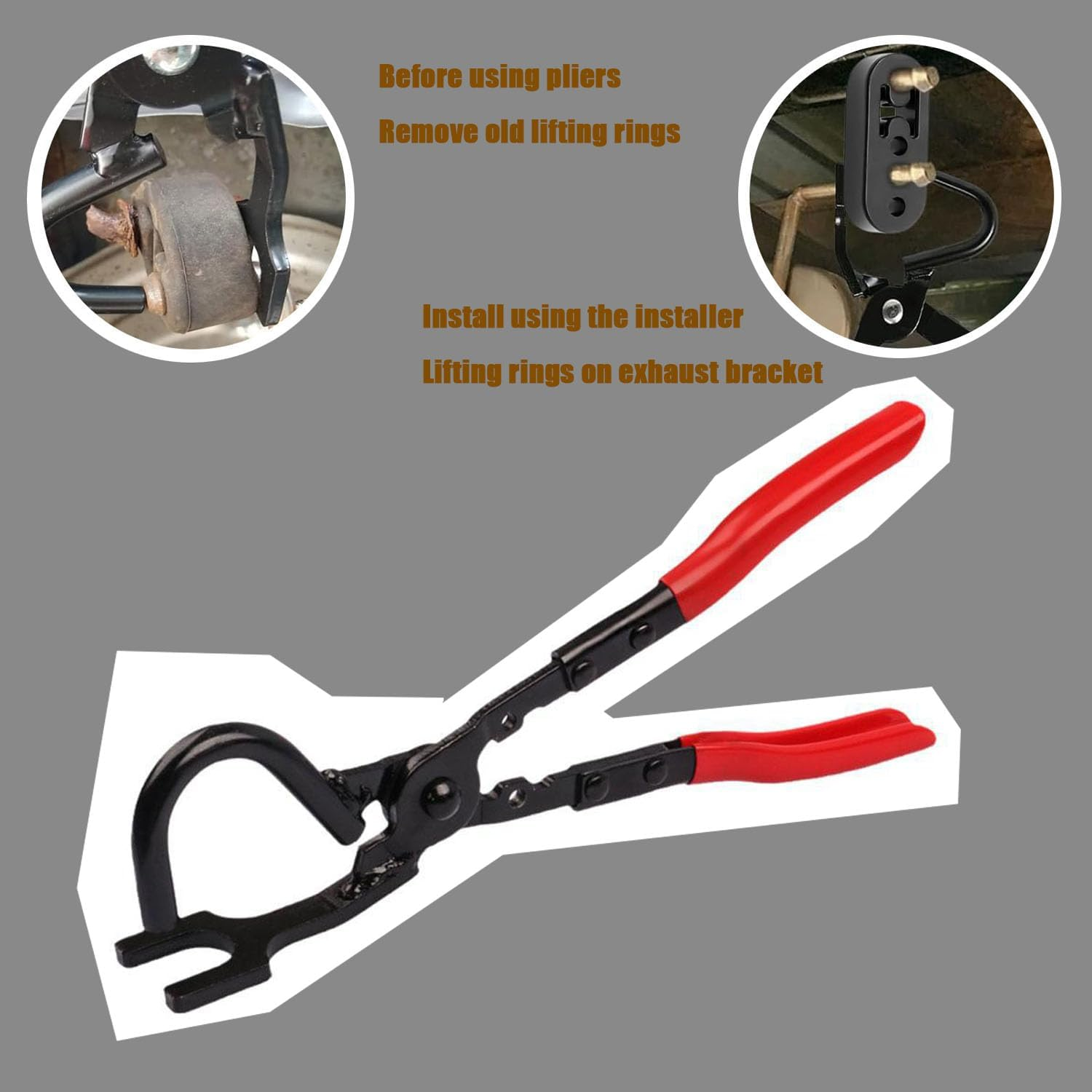 Exhaust Hanger Removal Pliers 1 PCS and 2 Hole Rubber 4PCS, Universal Tool Hangers Insulators Muffler Hanger, for Cars Truck SUV 10" 2/4 Set Isolator Support Exhaust Removal Pliers (5 Pcs) image number 2