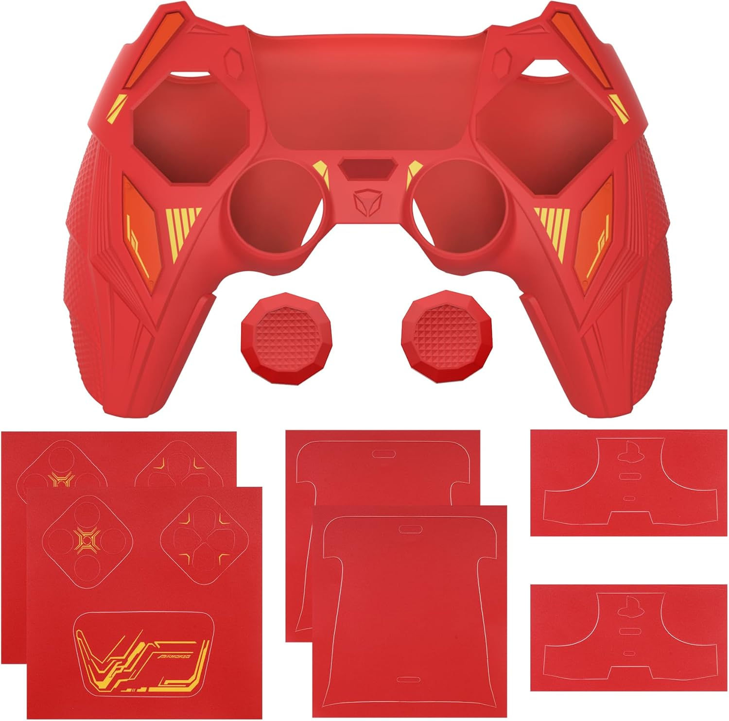 Playvital Mecha Rhino Silicone Cover for Ps5 Controller with Thumb Grips & Stickers, Anti-Slip Controller Grip Skin Accessories Compatible with Ps5 Charging Station - Maple Red & Brick Red image number 5