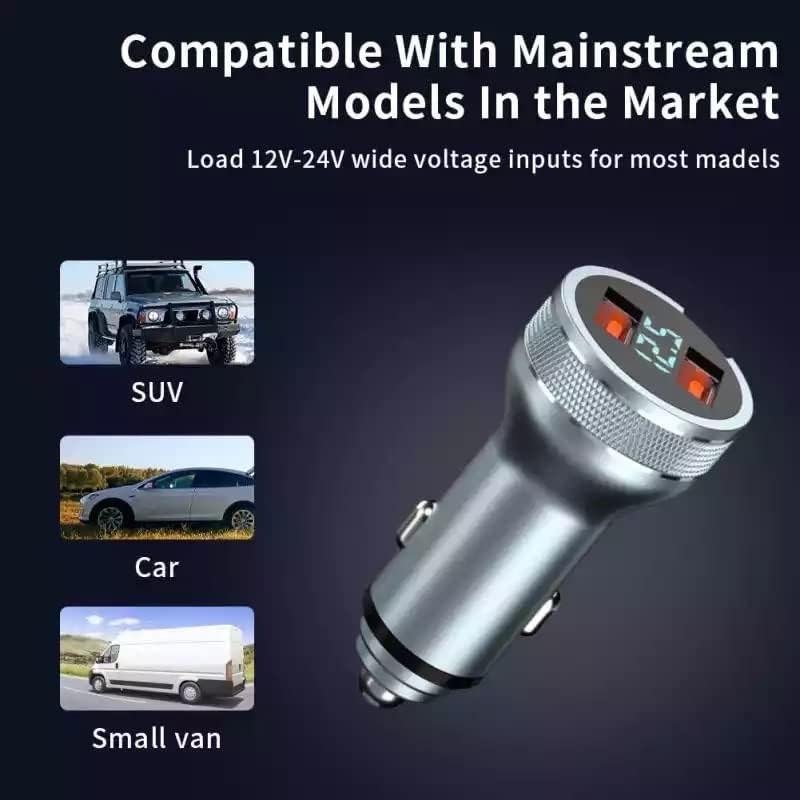 Universal Metal Dual USB Ports LED Voltage Detector Display Car Charger Socket, 2 Port Fast USB 18W Car Adaptor Cigarette Lighter USB Car Phone Quick Charge QC3.0 for Iphone, Samsung, Xiaomi, HTC Ipad