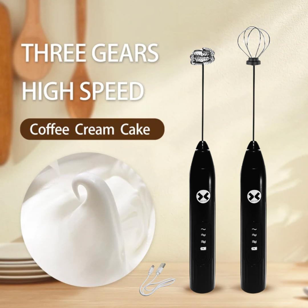Rechargeable USB Whisk, Electric Milk Frother & Egg Beater, 3-Speed Handheld Mixer image number 5