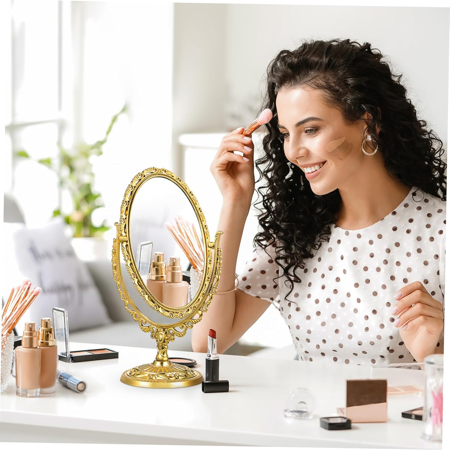 Baluue Plastic Glass Material Rotatable European Retro Dressing Vanity Mirror Double-Sided Makeup Mirror image number 3