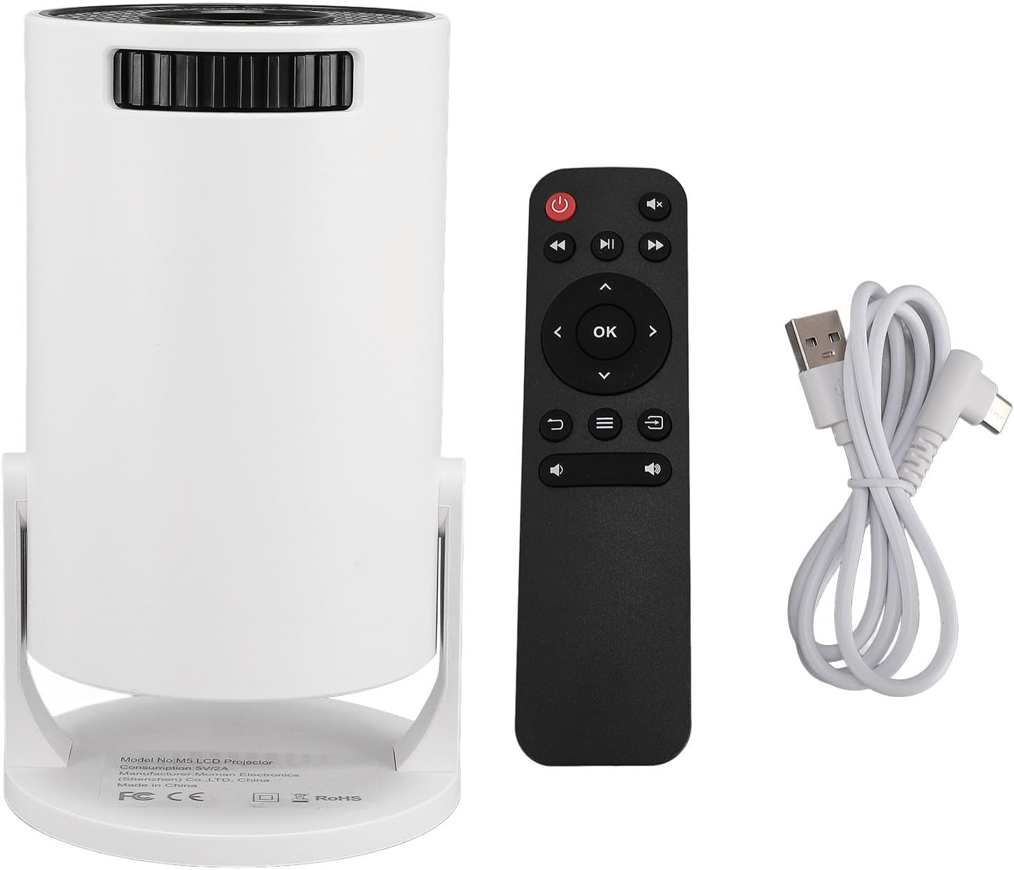 Goshyda Full HD 1080P Bluetooth Projector Portable Outdoor TV Stick Support Same Screen Wired and Wireless (White) image number 2