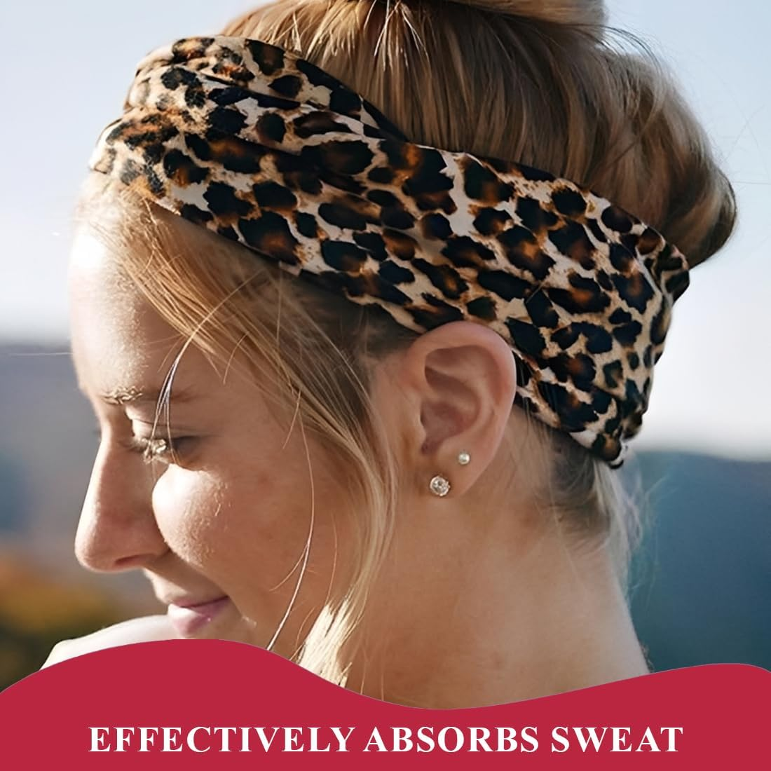 Pack of 4 Women'S Leopard Boho Headband Printed Headbands Knot Twisted Elastic Head Wrap Hair Accessories for Girls for Running Yoga Fitness image number 2