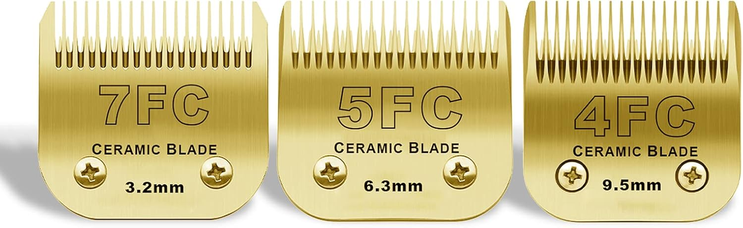 7FC/5FC/4FC Detachable Pet Dog Grooming Clipper Ceramic Blades Set,Compatible with Andis/Heiniger/Moser45 and Oster A5 and Wahl KM10 Series Clippers,3 Pack,Gold