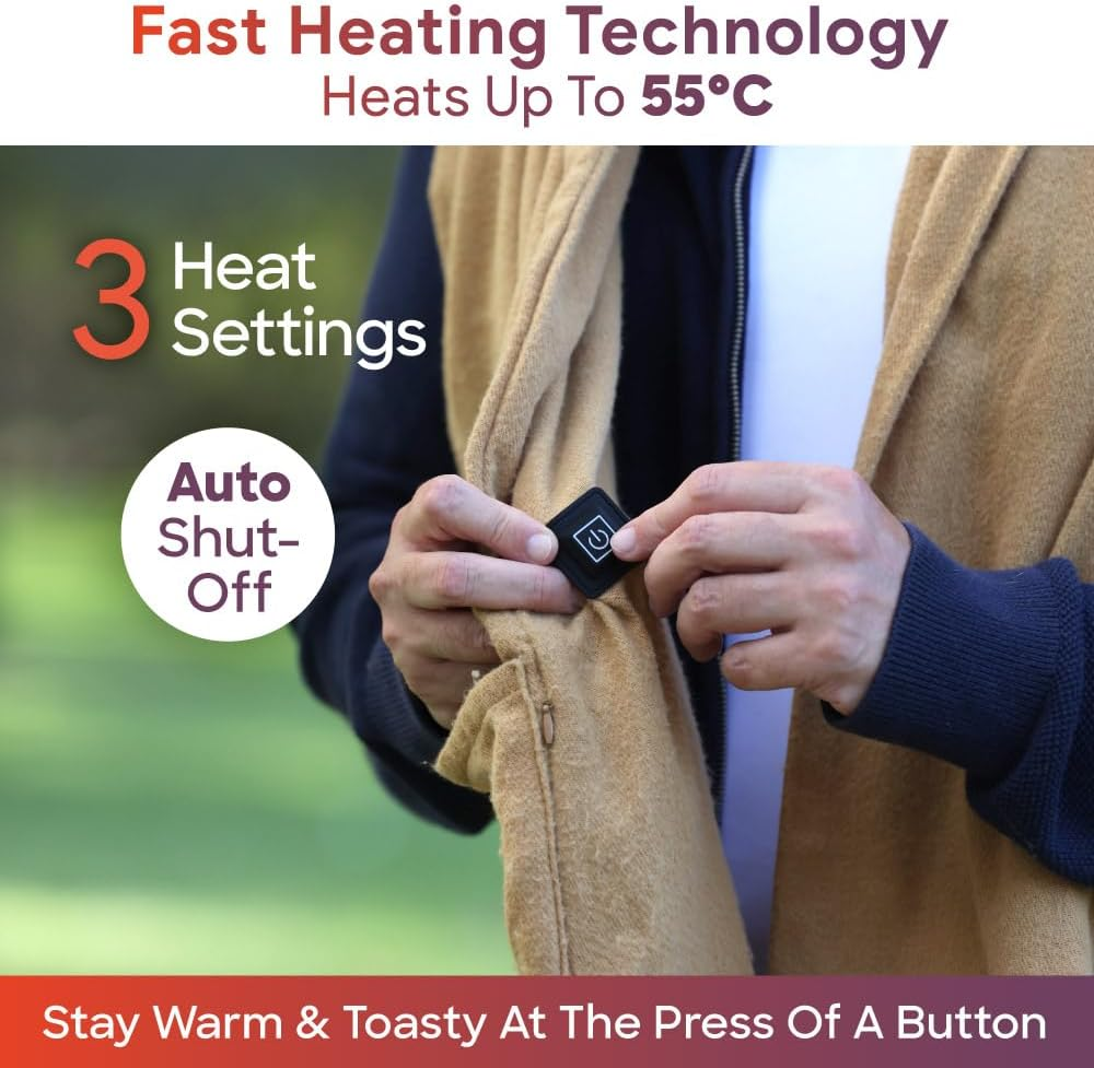 Sash & Bloom Heated Scarf Nude &ndash; Super-Soft and Stylish Portable with Pockets, 3 Settings, Heats up to 55 Degrees, Auto-Off, for Sport Games, Camping, Hiking, Walking, Office, Home image number 5