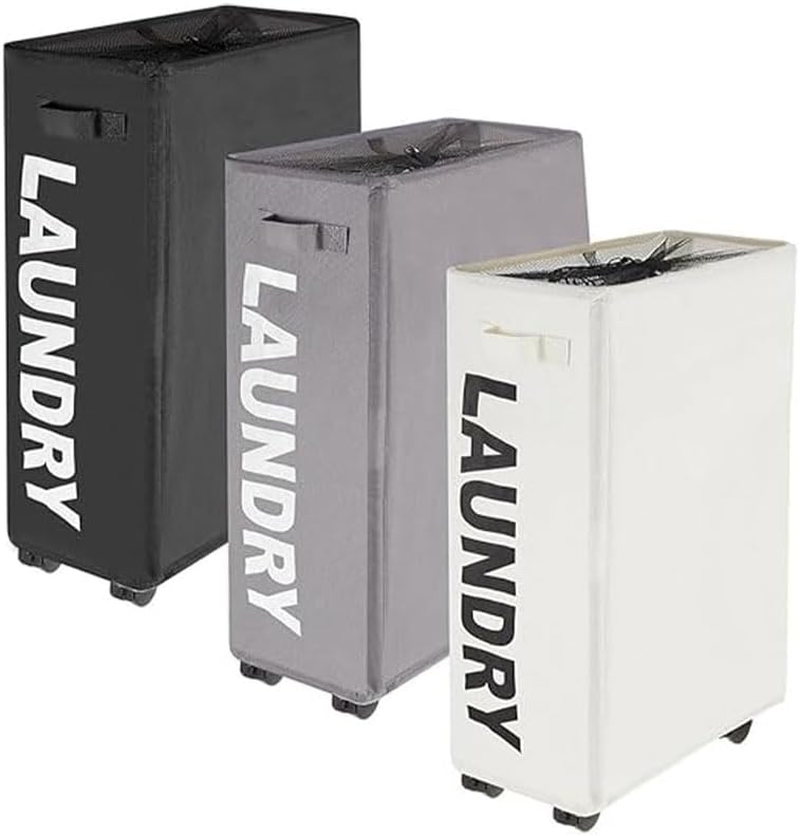 3Pcs Laundry Basket with Wheels, Beige Dark Gray Light Gray, Foldable Dirty Clothes Storage Bins, Clothes Storage Basket, Rolling Laundry Hamper for Bedroom, Bathroom, Dorm, Laundry Room image number 3