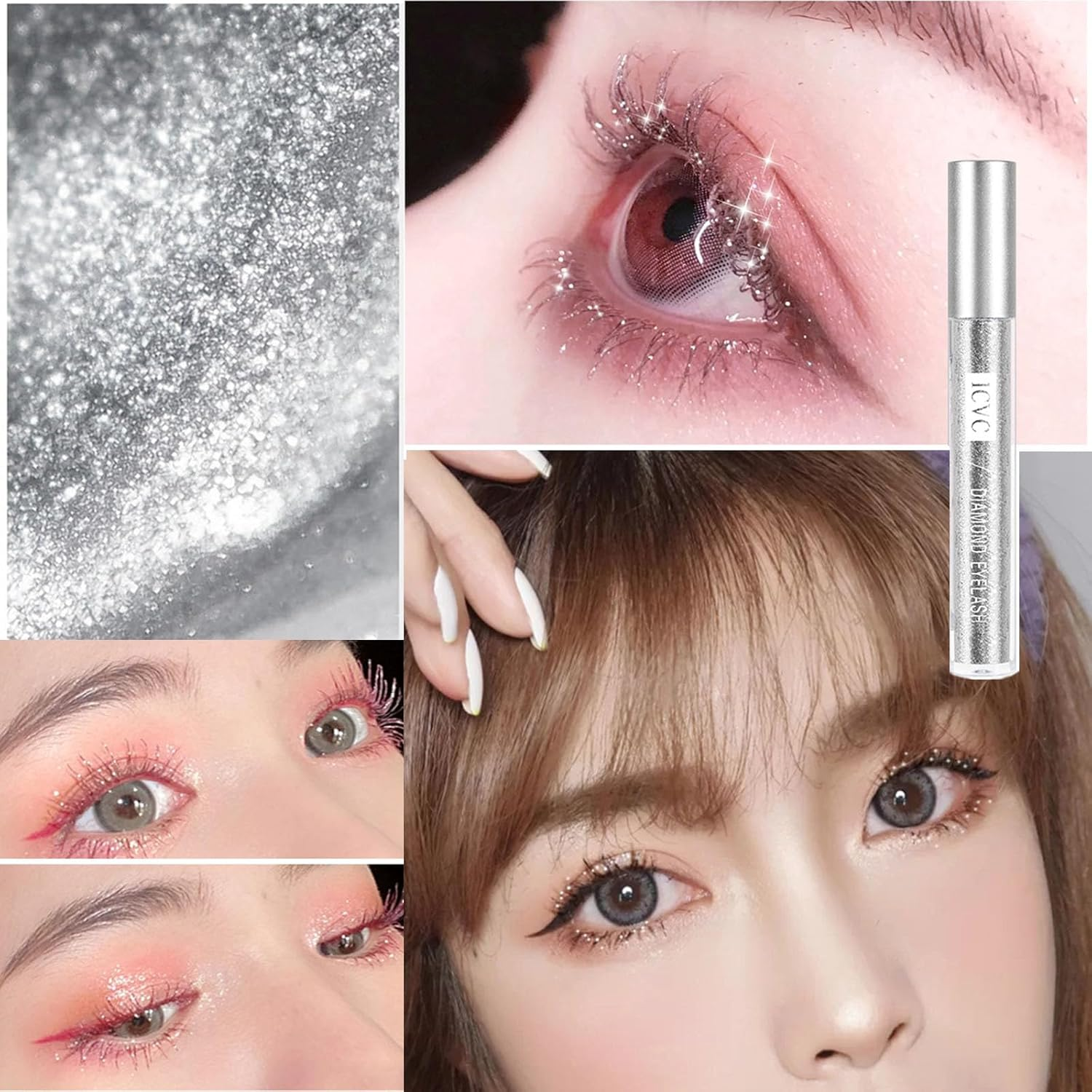 Diamond Glitter Lashes Mascara Waterproof Shimmer Coloured Mascaracharming Longlasting Mascara Perfect for Stage Party Wedding Music Festival Very Sparkling Eyes Makeup image number 4