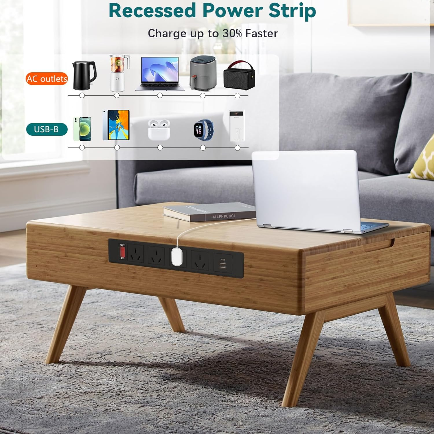 Flush Mount Recessed Power Outlet with 4 Plugs, 2 USB Ports, 1 USB-C, Switch, Standard Desk Charging Station Power Strip Recessed Power Strip USB C Compact Design for Furniture and Desktops, 2500W image number 6