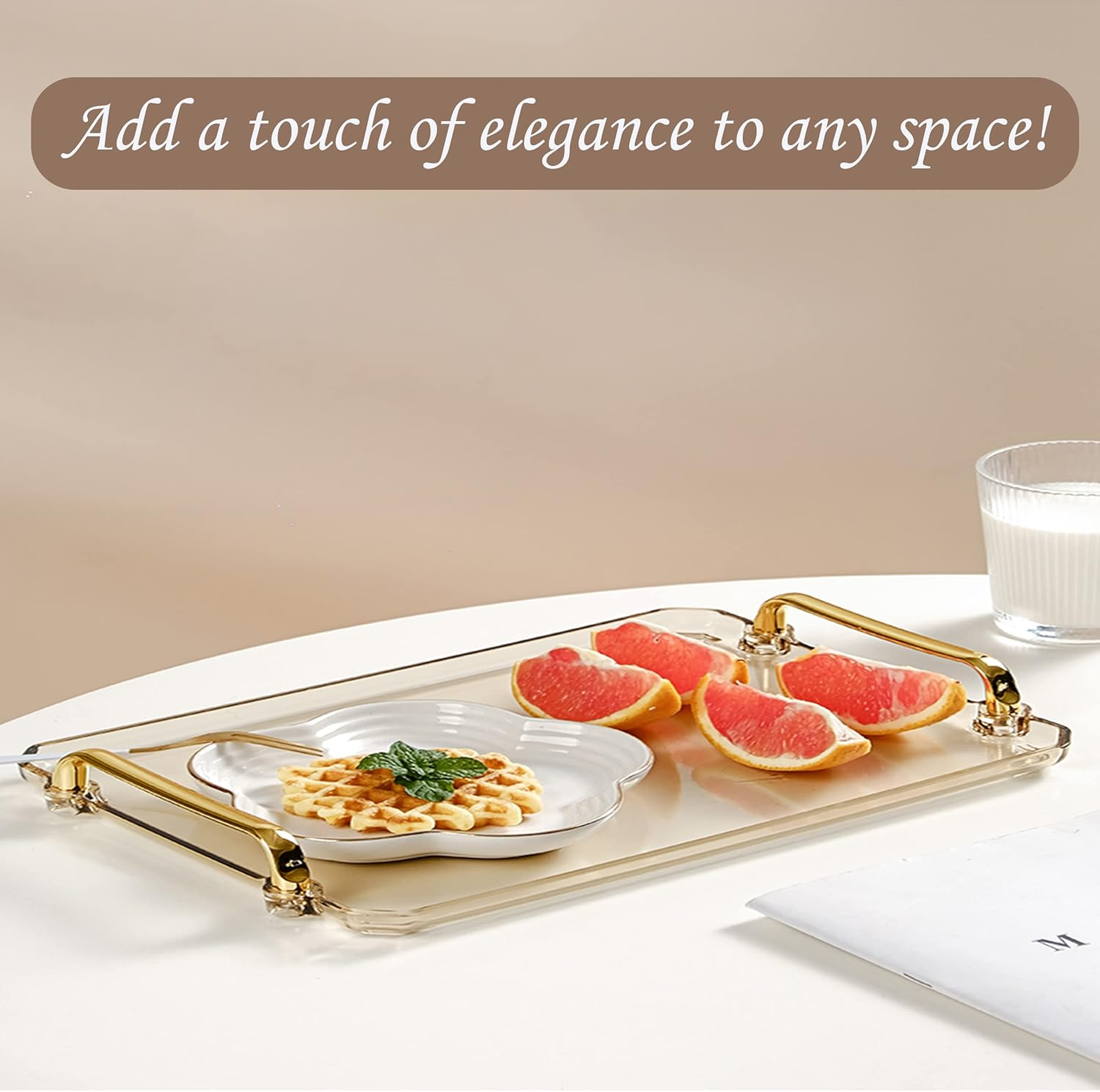 Acrylic Serving Tray with Handles Ottoman Countertop Decorative Tray Serving Tray Spill-Proof Tray for Coffee Table Living Room Bedroom 16 X 9 X 0.8 Inches - (Transparent Color) - Amber image number 4