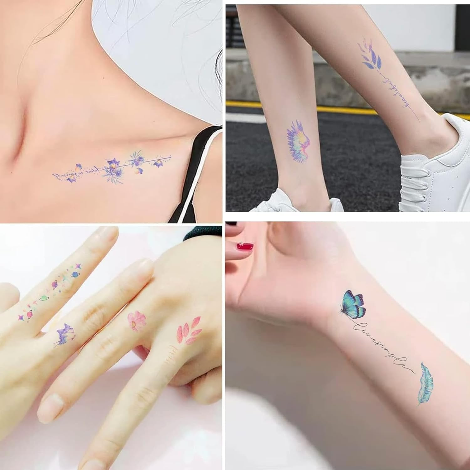ITADAKU 14 Sheets Glitter Butterfly Tattoos Temporary Stickers Waterproof Butterfly Face Tattoo Glitter Fairy Wings Makeup Fake Tattoos for Girls Fairy Princess Party Birthday Party Favor Gifts image number 3