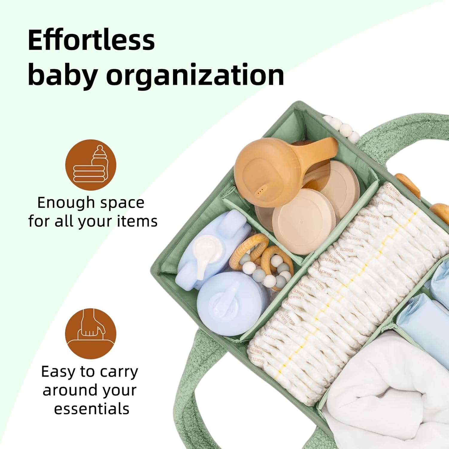 Baby Diaper Caddy Organizer, Portable Nursery Nappy Storage Basket for Diapers, Wipes and Baby Essentials (Green) - Green image number 3