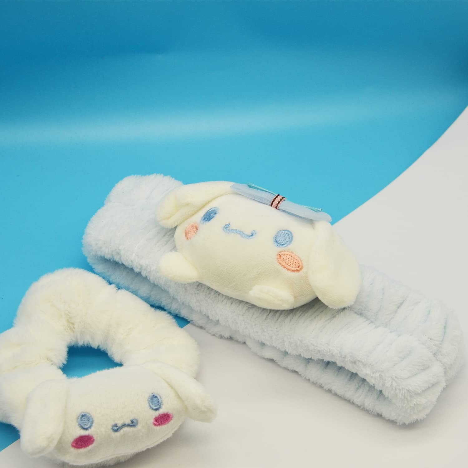 Cin 2 Pcs Hair Band and Hair Tie Kawaii Headband Cartoon Hair Clips Hair Accessories Character Coral Hair Band Gift Hair Coral Fleece Head Wraps Elastic Band for Girls Women - Fg+Fs-Cin image number 4