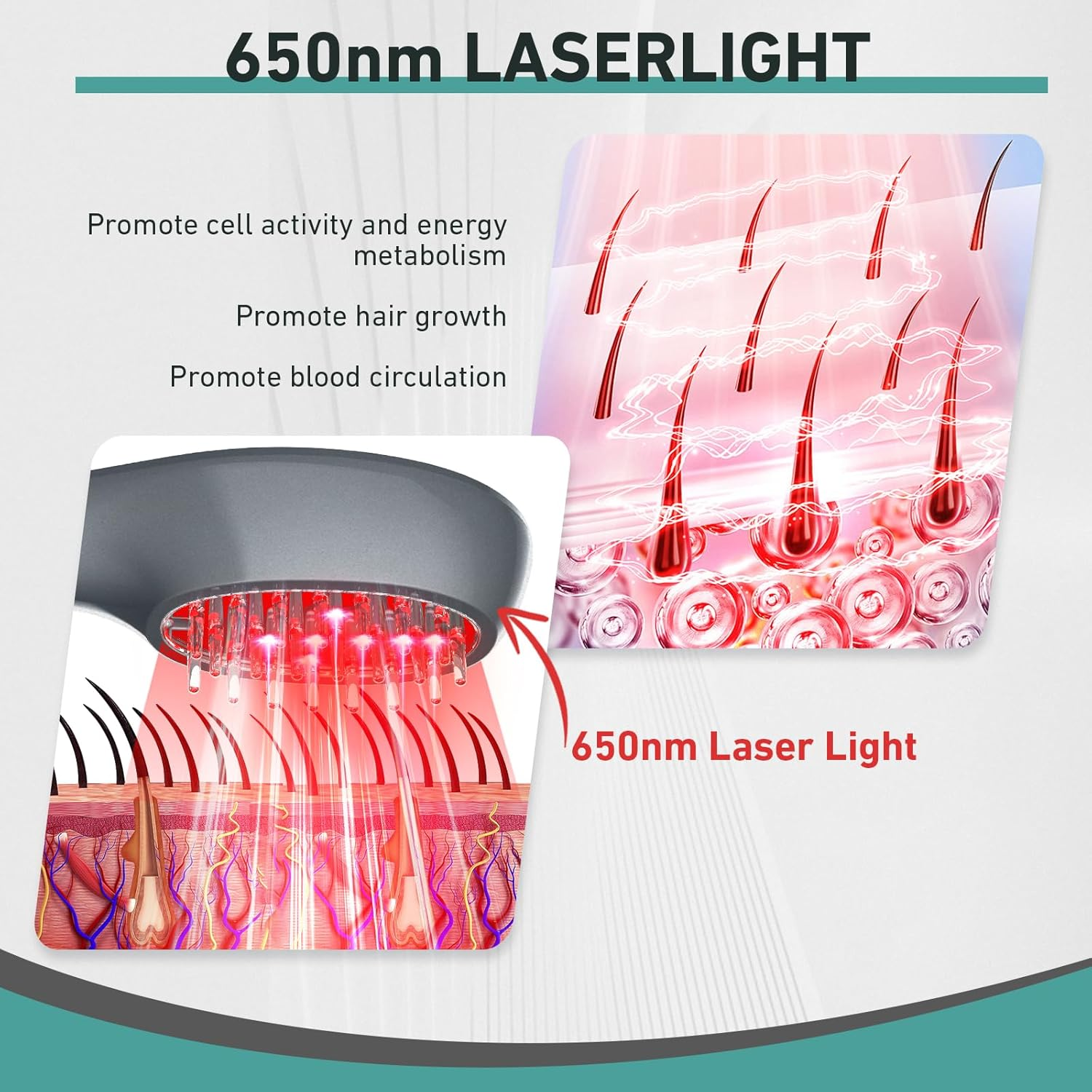 Ikeener Cold  Aser Comb for Hair Growth, 7 * 650Nm Infrared  Ed  Ight  Herapy Massager Brush for Hair Regrowth, Stimulate Hair Follicle Activation & Prevent Hair Loss image number 5