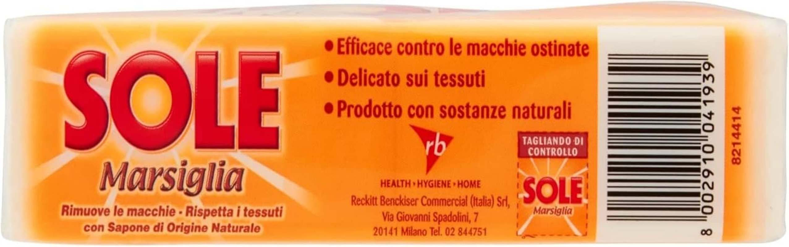 Sole:"Sole Marsiglia" Marseille Laundry Soap for Pre-Treating 8.8 Ounce (250Gr) Soaps (Pack of 4) [ Italian Import ] image number 2