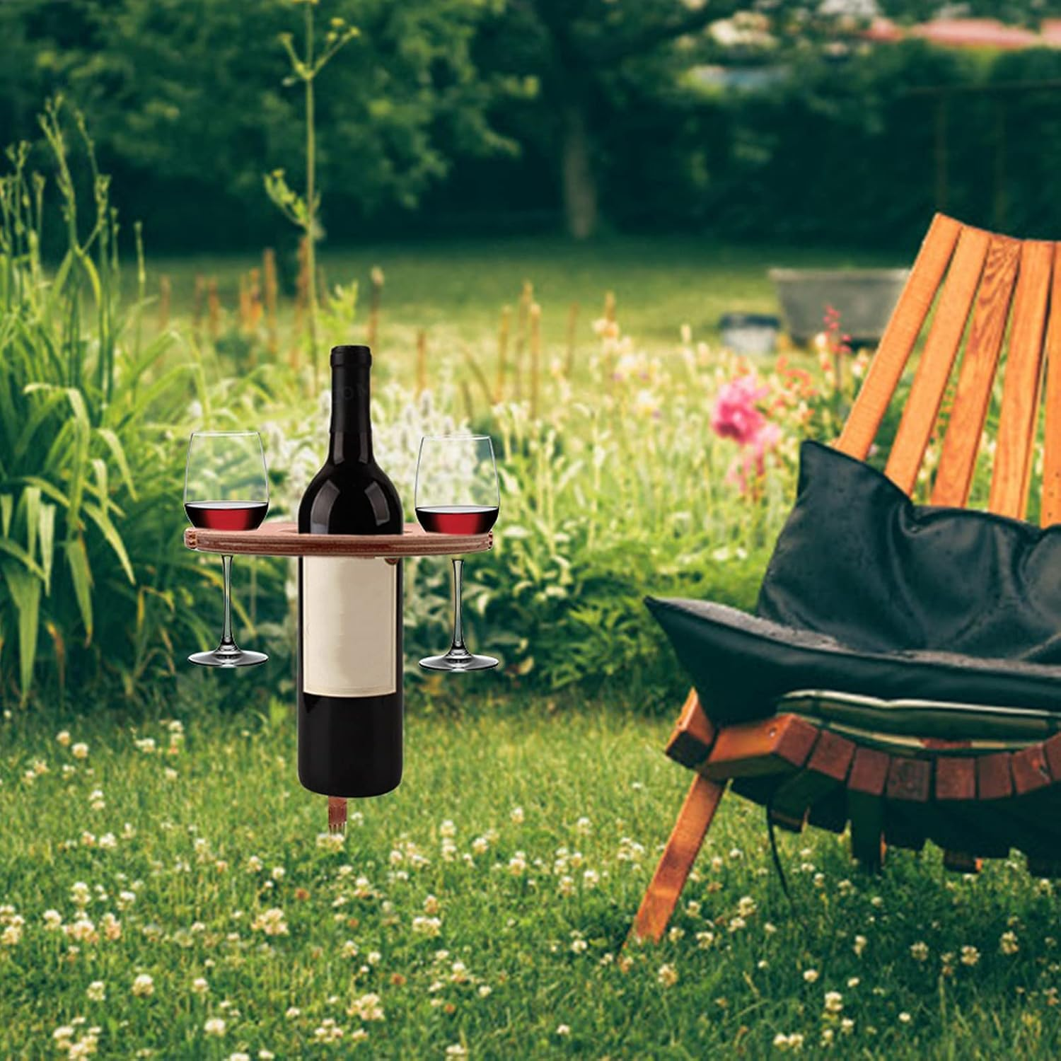 Foldable Wine Rack Outdoor Wine Table Support Holder for Party & Backyard Picnic Mini Wooden Picnic Table image number 3