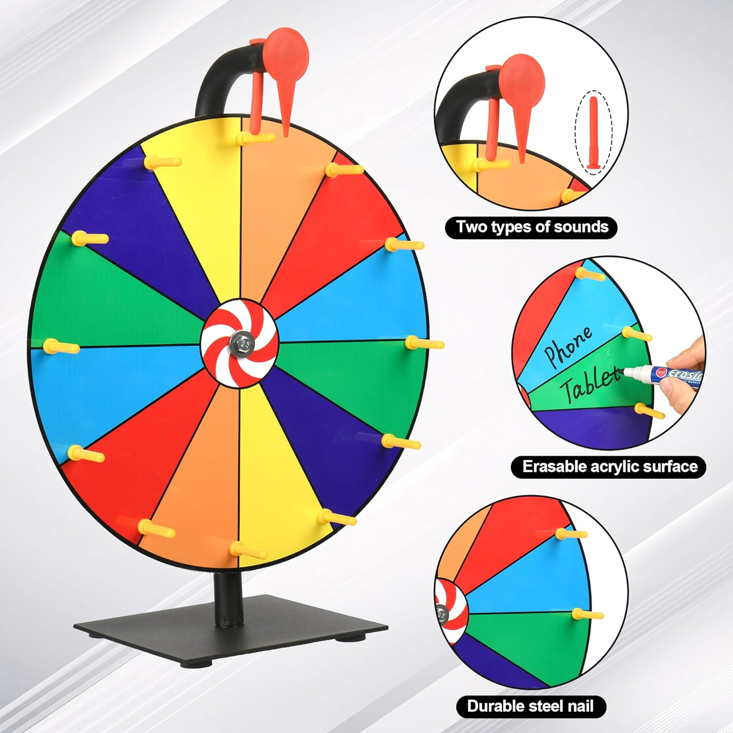 Tabletop Spinning Prize Wheel 30CM - 12 Slots Color Tabletop Roulette Spinner Wheel of Fortune - Spin the Wheel with Dry Erase Marker and Eraser Win the Fortune Spin Game for Trade Show, Carnival image number 4