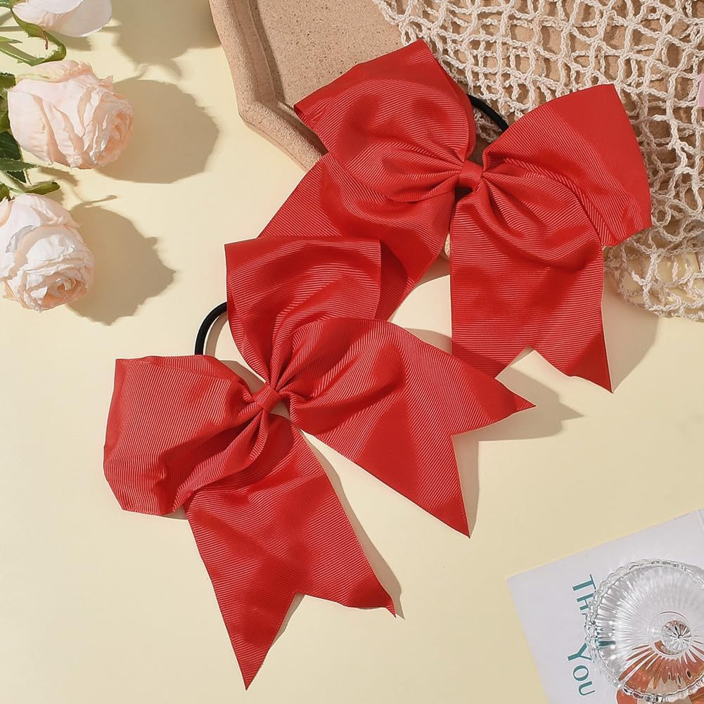 SUNNYCLUE 1 Box 2Pcs 7" Red Cheer Hair Bow Bowknot Ponytail Holder Large Conquette Cheerleading Big Elastic Band Ribbon Bowtie Hair Bows for Women Softball Football Sports College Competition Supplies image number 1