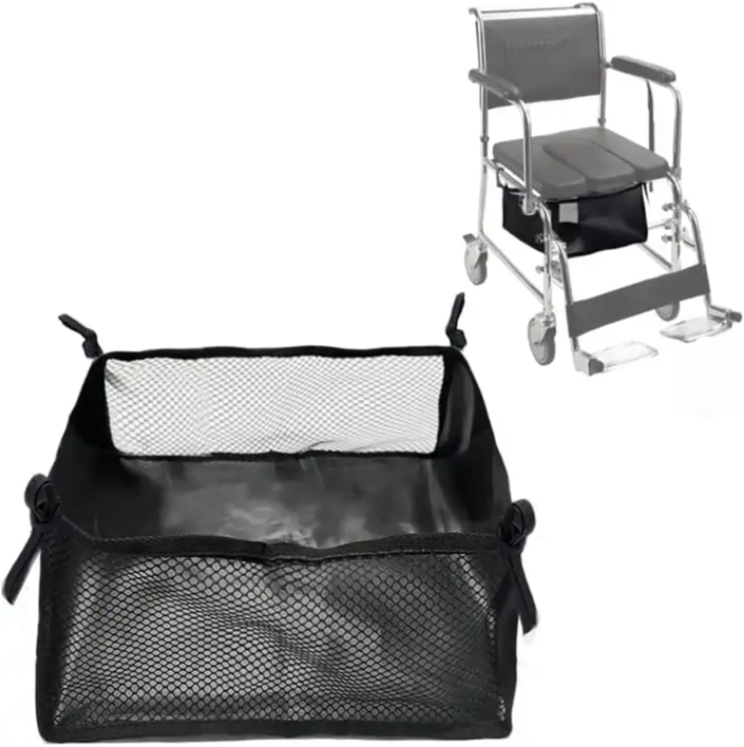 Wheelchair Basket, under Wheelchair Bag, Wheelchair underneath Bag 600D Oxford Cloth, Movable under Seat Basket for Rollator Walker Black image number 6
