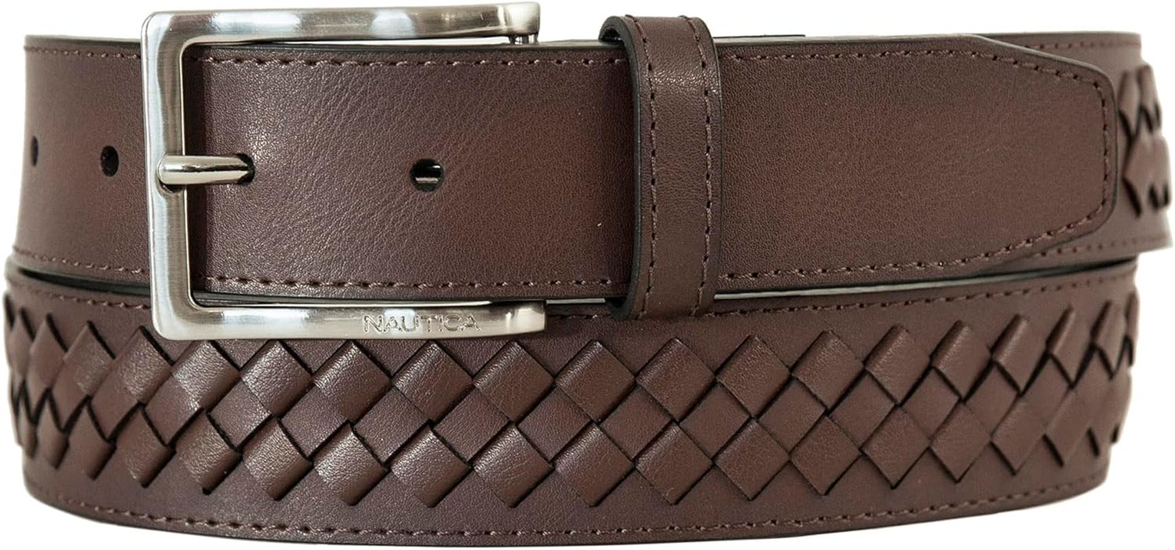 Nautica Mens Bold Fashion and Dress Leather Belt with Metal Buckle, Leather Laced