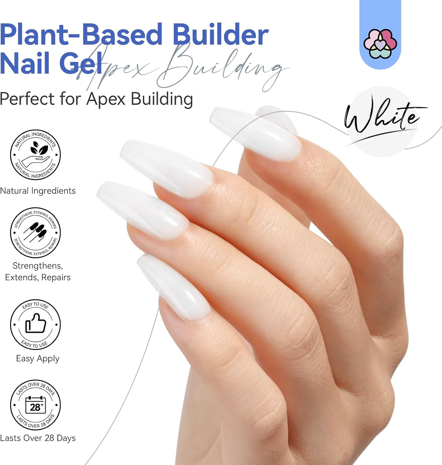 SAVLAND Plant-Based Builder Nail Gel: 8-In-1 Gel Builder for Nails Castor Oil Vitamin E Nail Gel Builder for Nail Extensions Strengthen Apex Enhancement Gel Nail Builder with Liner Brush 15 Ml White image number 4