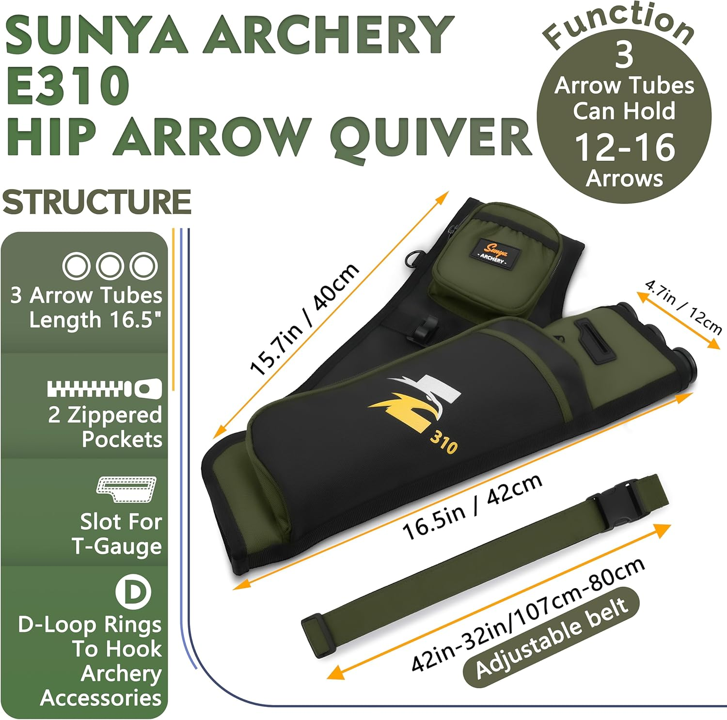 SUNYA Archery Hip Quiver for Arrows. Includes 3 Tubes Arrow Holder, Accessories Pockets and Waist Belt. Fit for Compound and Recurve Bow Practice. image number 6