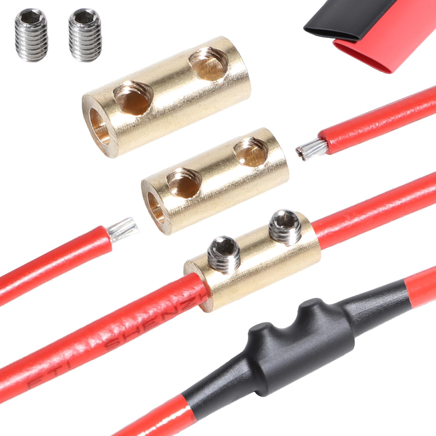 40Pcs 6 8 10 AWG Gauge Wire Connector 60A 80A Quick Wiring Connection Terminal Circuit Splicing Quick 100 Screws 40Pcs 3:1 Red Black Heat Shrink Tube and Wrench image number 1