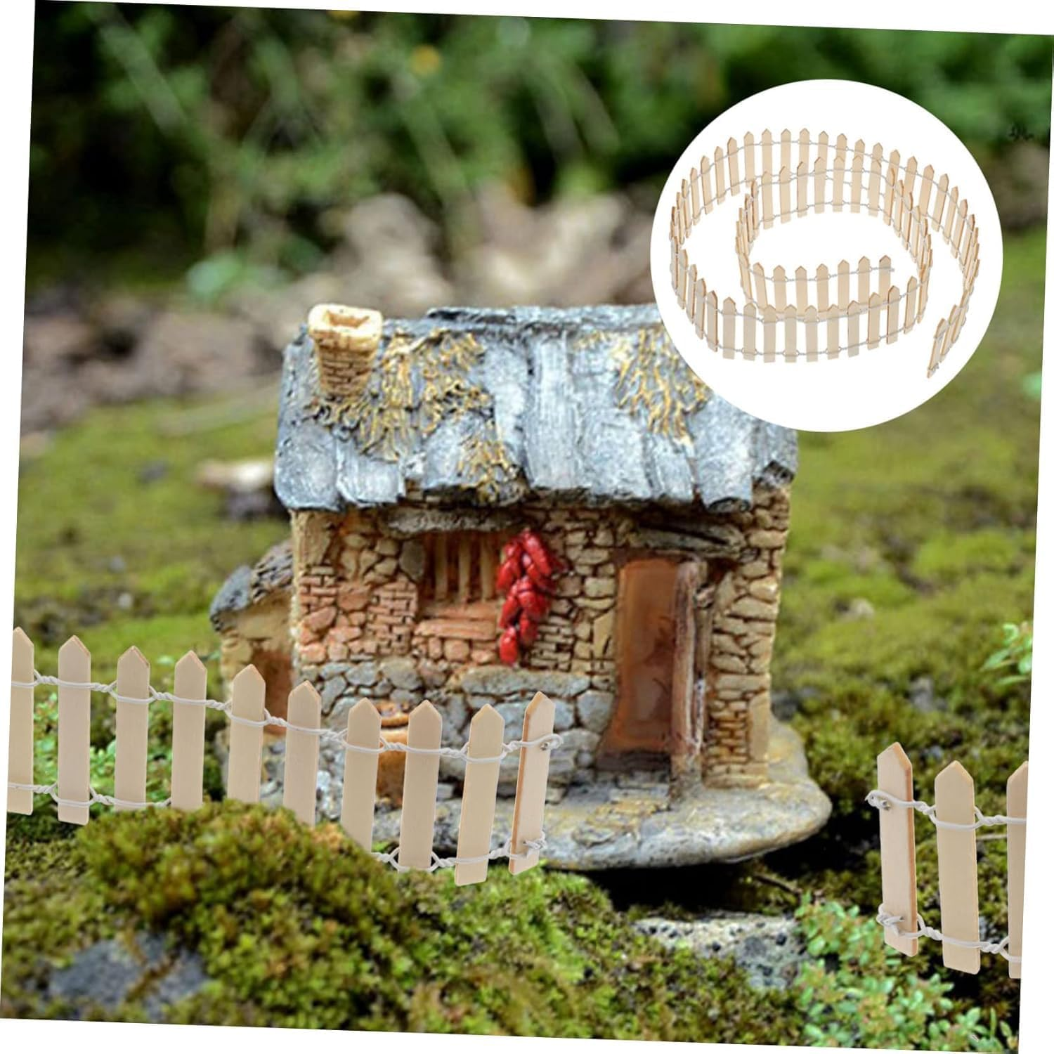 Wood Picket Fence Garden Decorative Fence,2Pc Miniature Fairy Garden Fence Wood Decorative Ornaments Fences,Miniature Garden Ornament Wooden Garden Ornament Fence, Naked image number 5