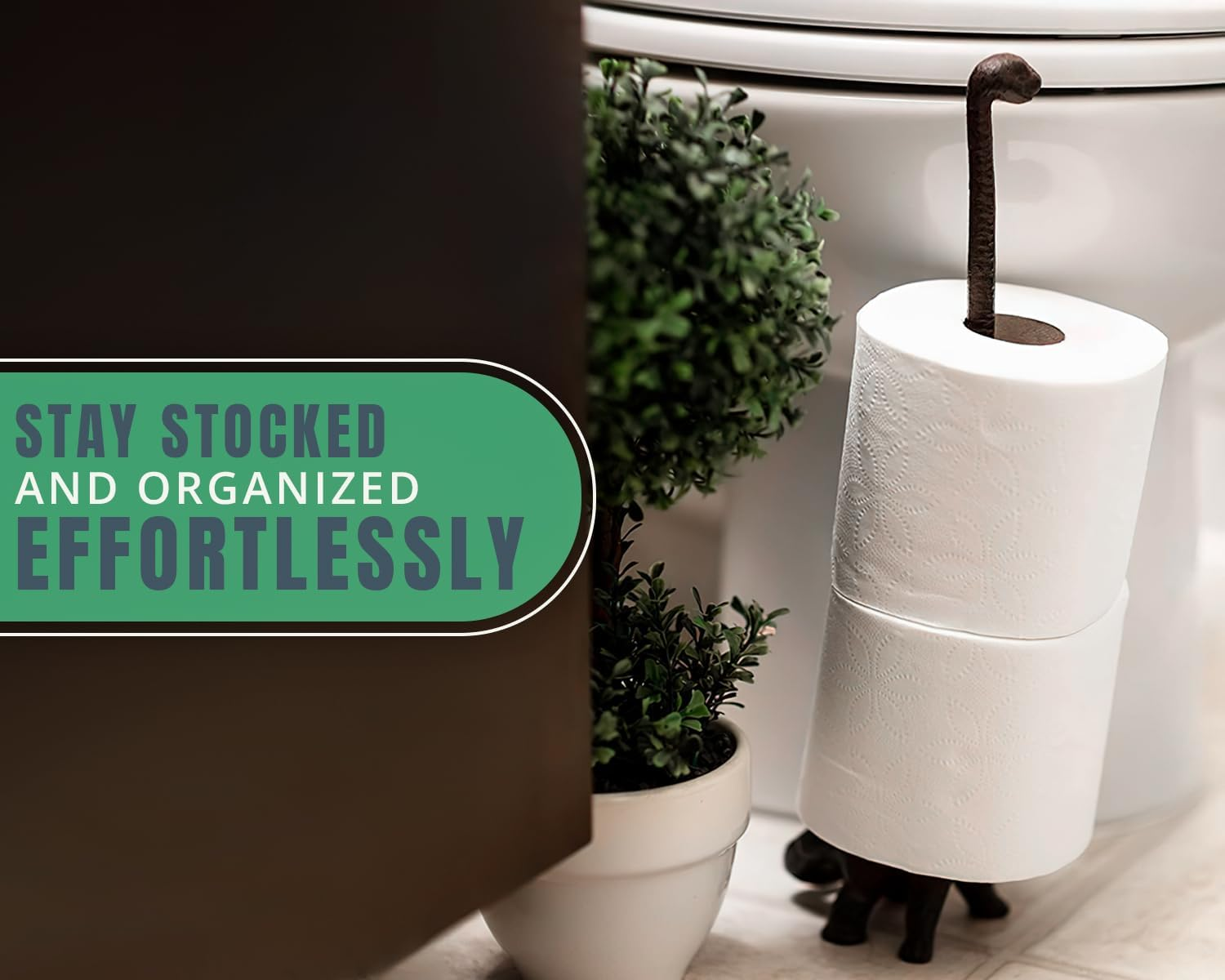 Comfify Paper Towel Holder or Free Standing Toilet Paper Holder- Cast Iron Dinosaur Paper Holder - Bathroom Toilet Paper Holder or Stand up Paper Towel Holder - Rustic Brown W/Vintage Finish By image number 5