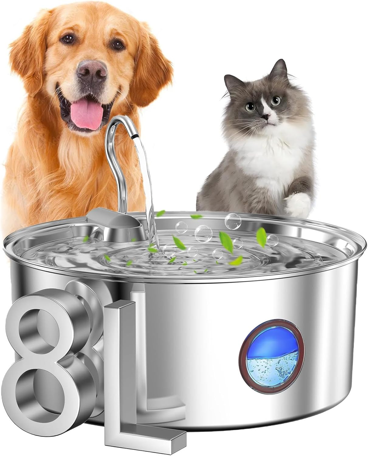 Cat Water Fountain Stainless Steel,8L/270Oz Dog Water Fountain Large Capacity with Filters,Ultra Quiet Water Drinking Fountain,Automatic Water Fountain Indoor for Dogs,Cats,Multiple Pets image number 2