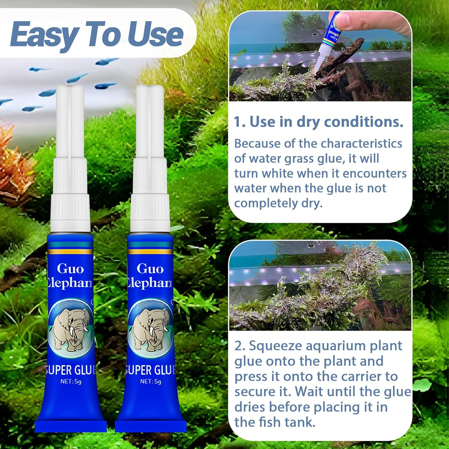 1DFAUL Aquarium Glue Fish Safety, 2Pcs Coral Reef Glue for Plants Moss, Coral, Stone, Wood Aquascaping, Quick Drying (2) image number 1