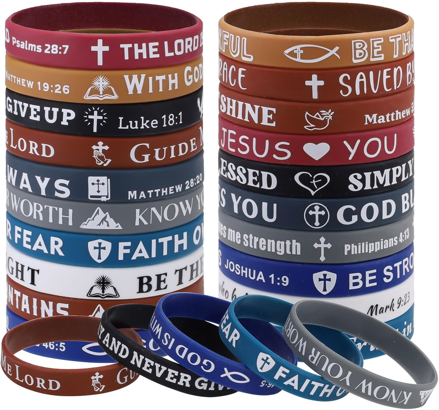 ORNAROVI 20 Styles Silicone Scripture Bracelets with Verses, Religious Bible Verse Bracelets Bulk, Inspirational Bible Colored Wristbands, Christian Bracelet for Men Women Gift image number 2