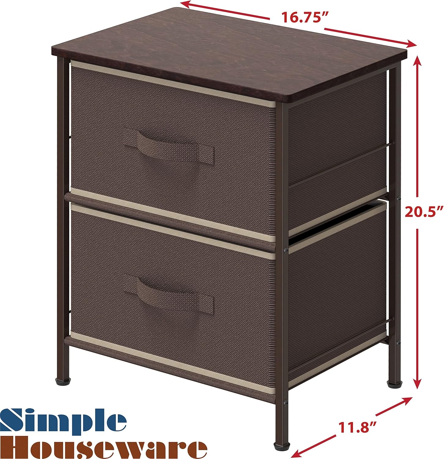 Simple Houseware 2 Tier Night Stands Dresser for Bedroom Organizer Drawer Storage Tower, Brown - Brown image number 6